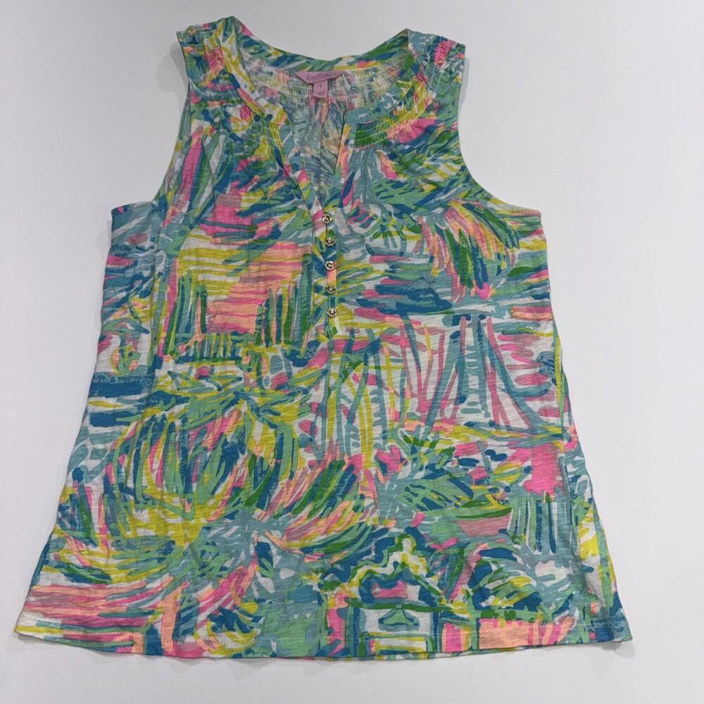 Lilly Pulitzer Essie Sun Floral Preppy Designer Beach Tropical Tank Blouse Small